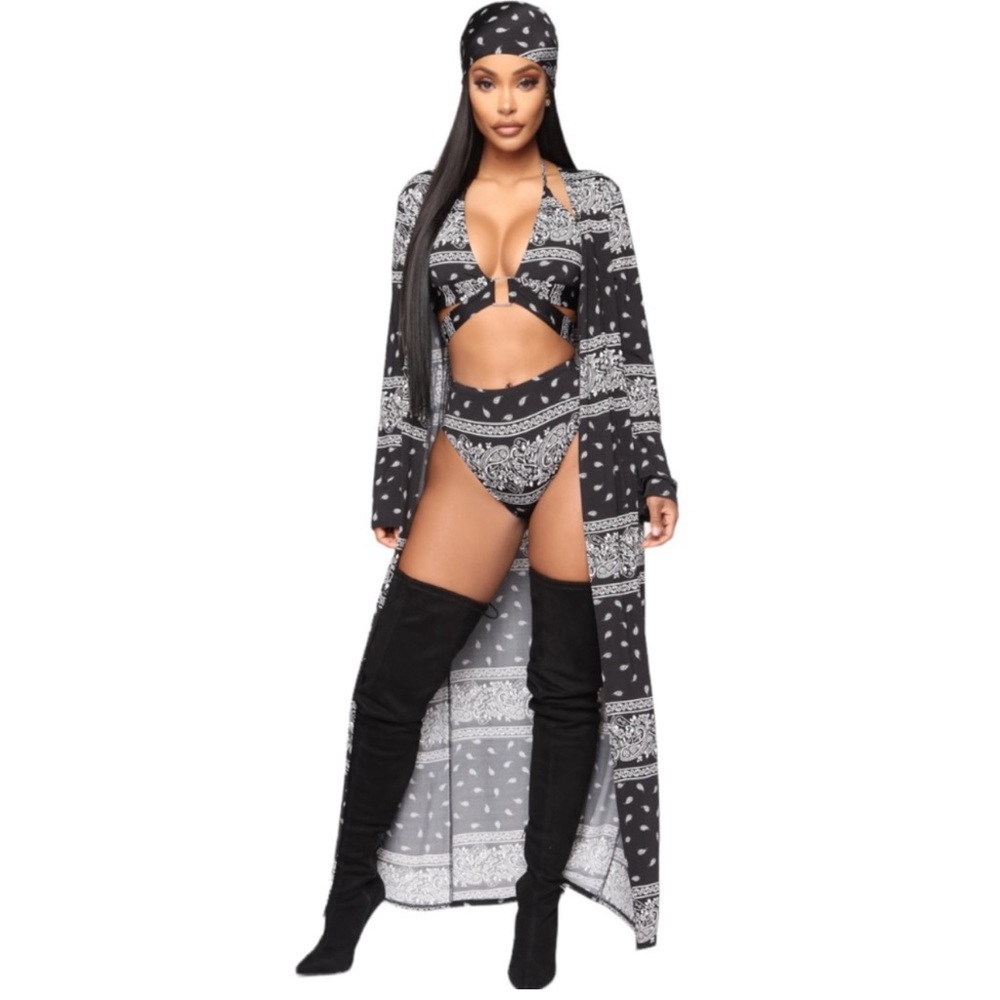 Black & White Bandana Babe 4 Piece Sunsuit Set L (altered to L from XL)